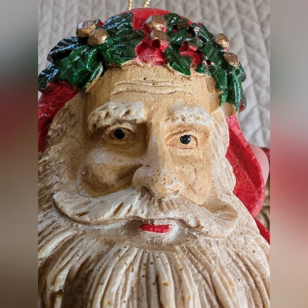 Vtg Old World Santa Face Head Christmas Ornament Woodland, Victorian, Foam Lot 3